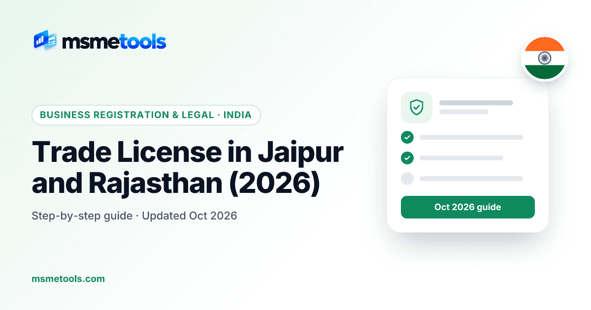 Trade licence in Jaipur and Rajasthan — fees, rules and online steps — MSMETOOLS guide cover