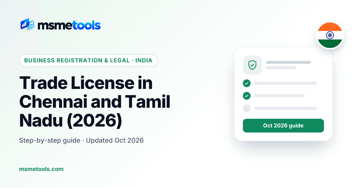 Trade licence in Chennai and Tamil Nadu — GCC fees and validity — MSMETOOLS guide cover