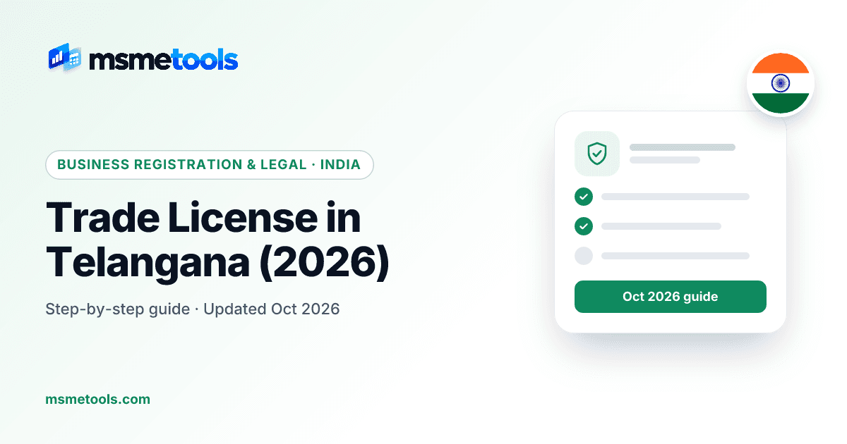 Trade licence in Telangana — GHMC, Cyberabad and Malkajgiri fees and renewal — MSMETOOLS guide cover