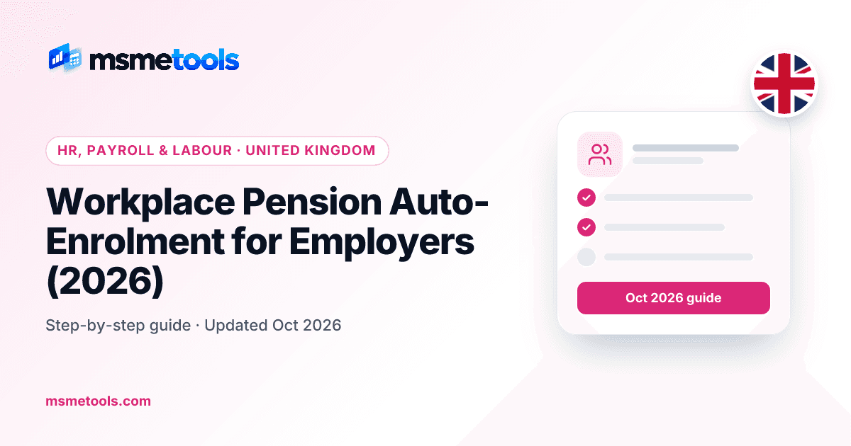Workplace pension auto-enrolment for employers — MSMETOOLS guide cover