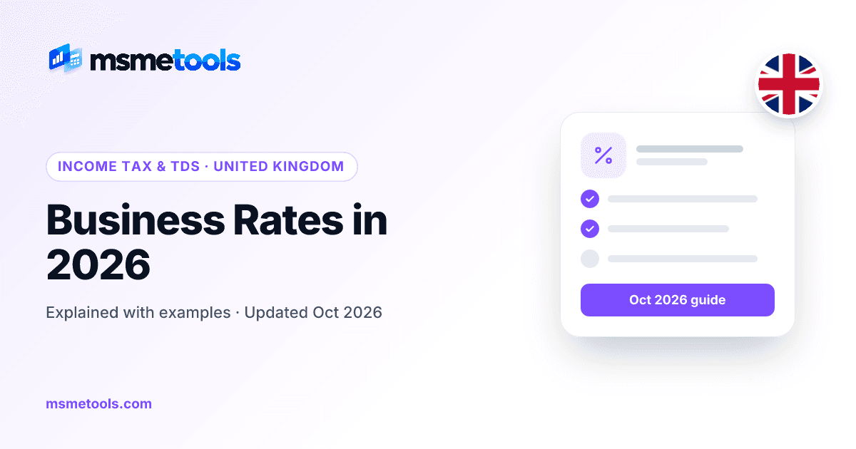 UK business rates explained — multipliers, reliefs and how to check — MSMETOOLS guide cover