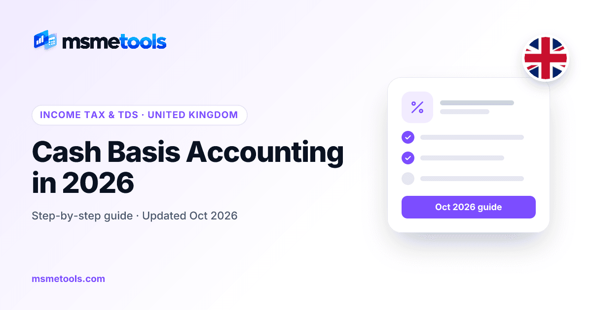 Cash basis accounting for sole traders — MSMETOOLS guide cover