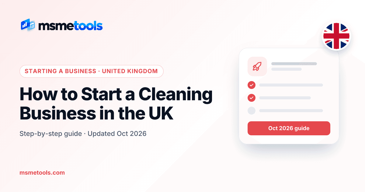 How to start a cleaning business in the UK — MSMETOOLS guide cover