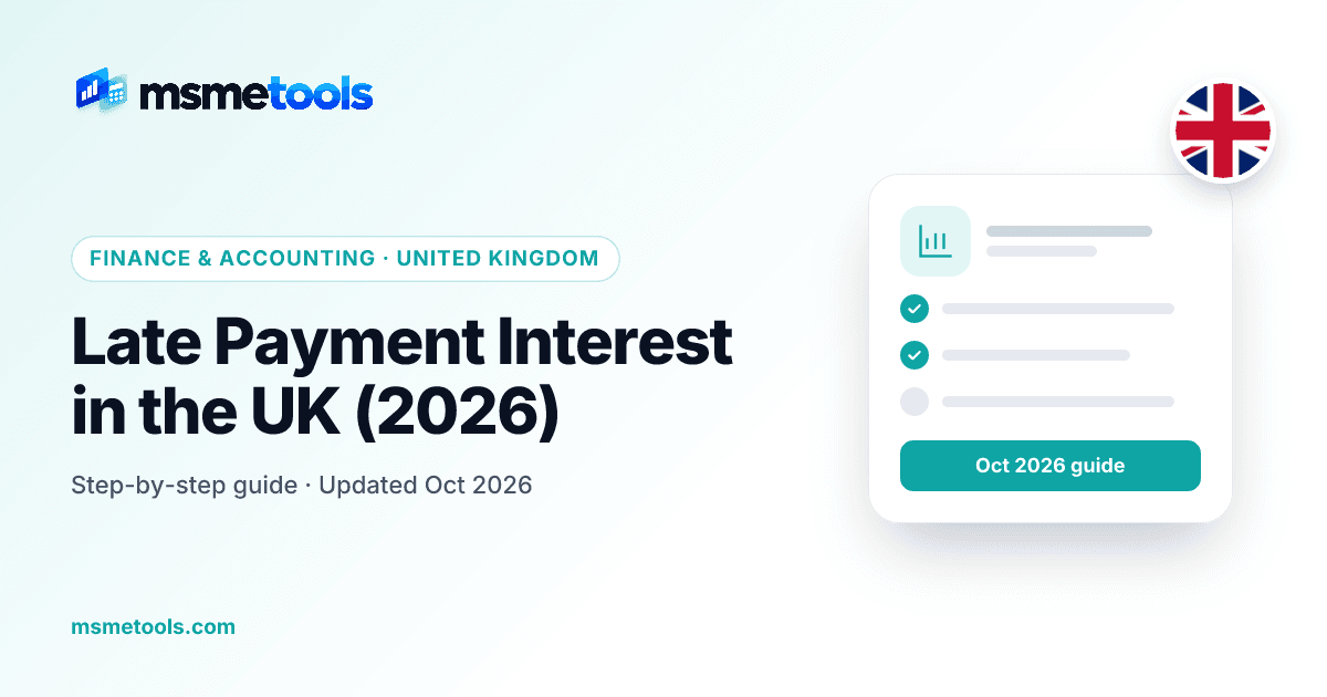 Late payment interest in the UK — statutory interest and compensation — MSMETOOLS guide cover