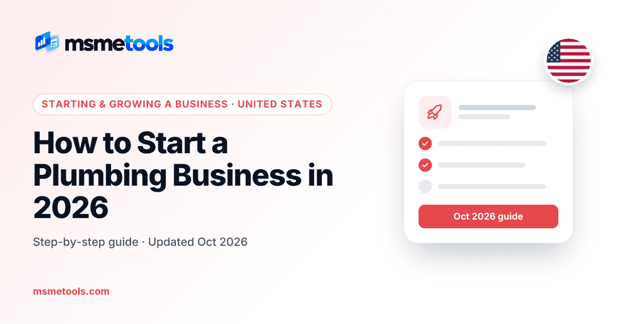 How to start a plumbing business — licenses and plumbing pricing — MSMETOOLS guide cover
