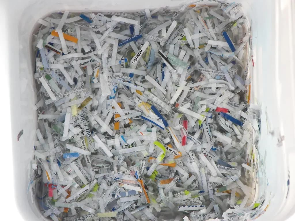 A bin full of shredded paper documents