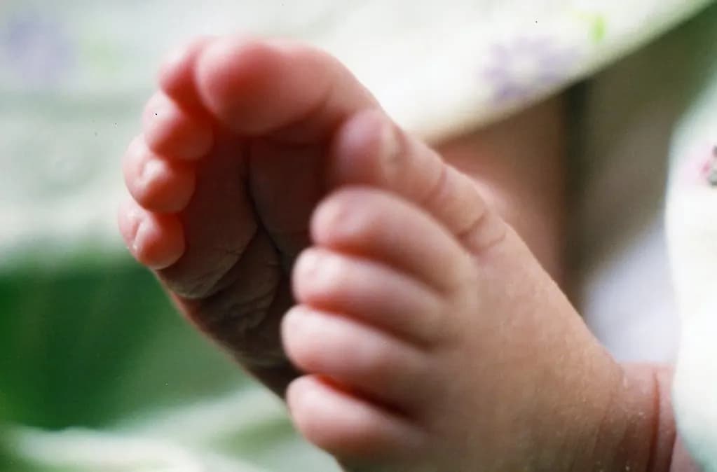 Close-up of a newborn baby's feet