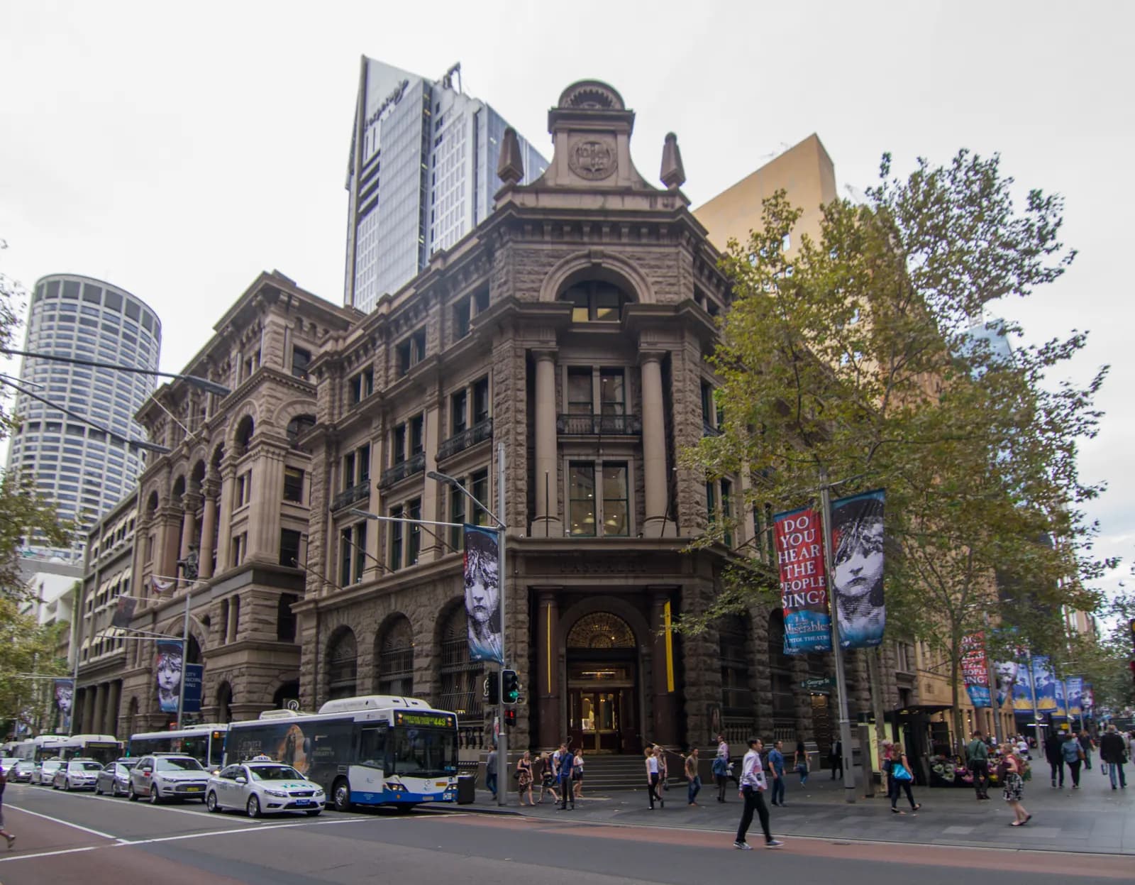Martin Place pedestrian mall in Sydney's CBD lined with sandstone and office buildings