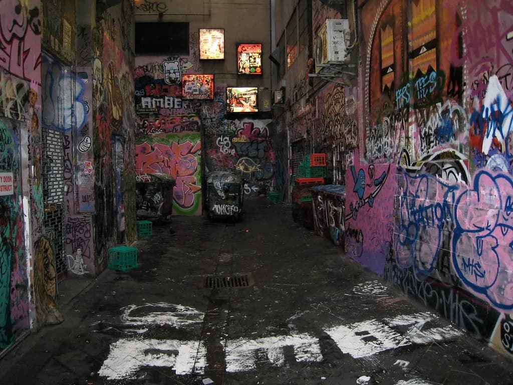 A Melbourne CBD laneway covered in street art