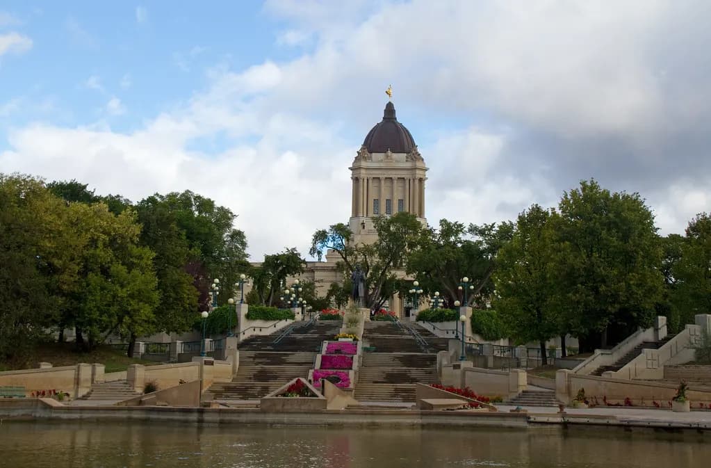 Manitoba Legislative Building in Winnipeg with its central dome and columned entrance