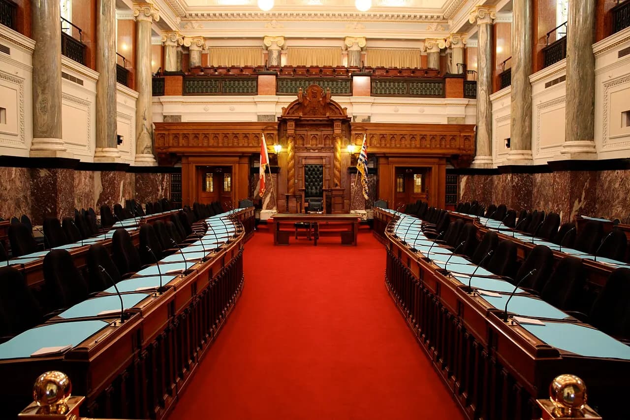The Legislative Assembly chamber in the B.C. Parliament Buildings, Victoria