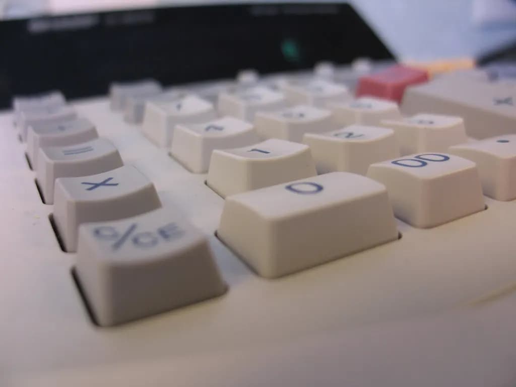 Close-up of the keys of a desktop adding machine