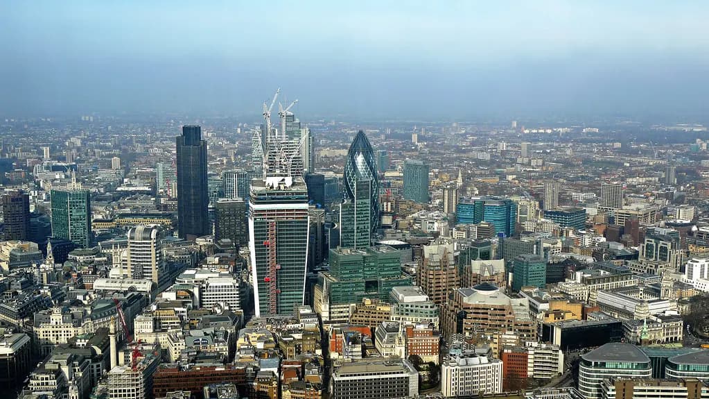 View over the City of London financial district from the Shard