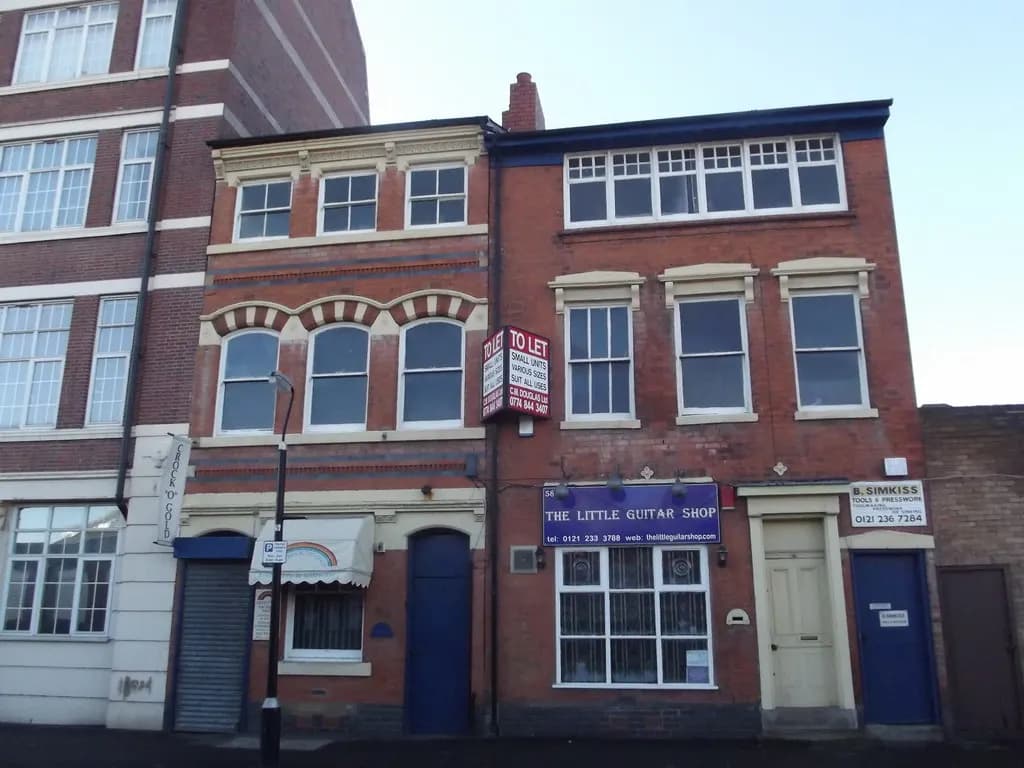 Red-brick workshop buildings on Spencer Street in Birmingham's Jewellery Quarter