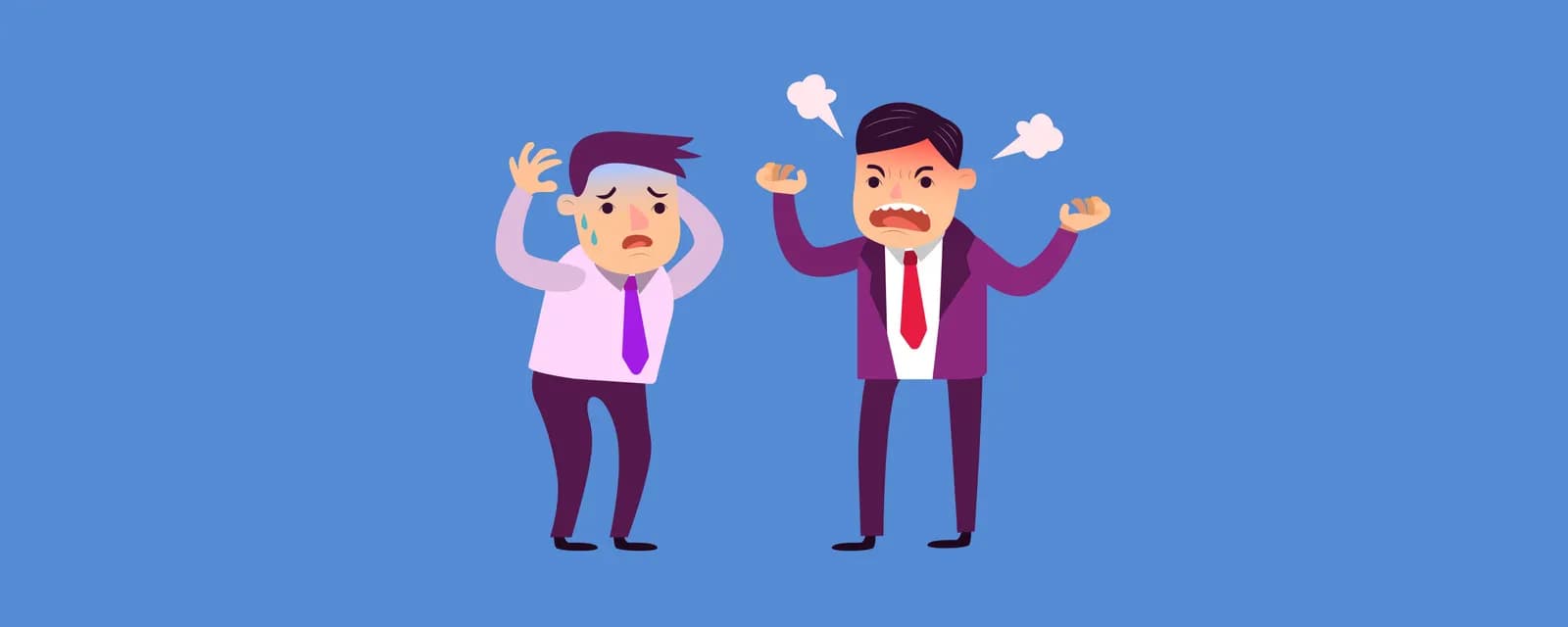 Illustration of a manager shouting at an employee across a desk