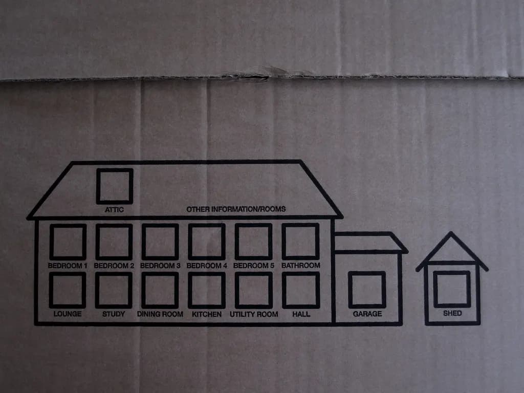 A packed cardboard box ready for a house move