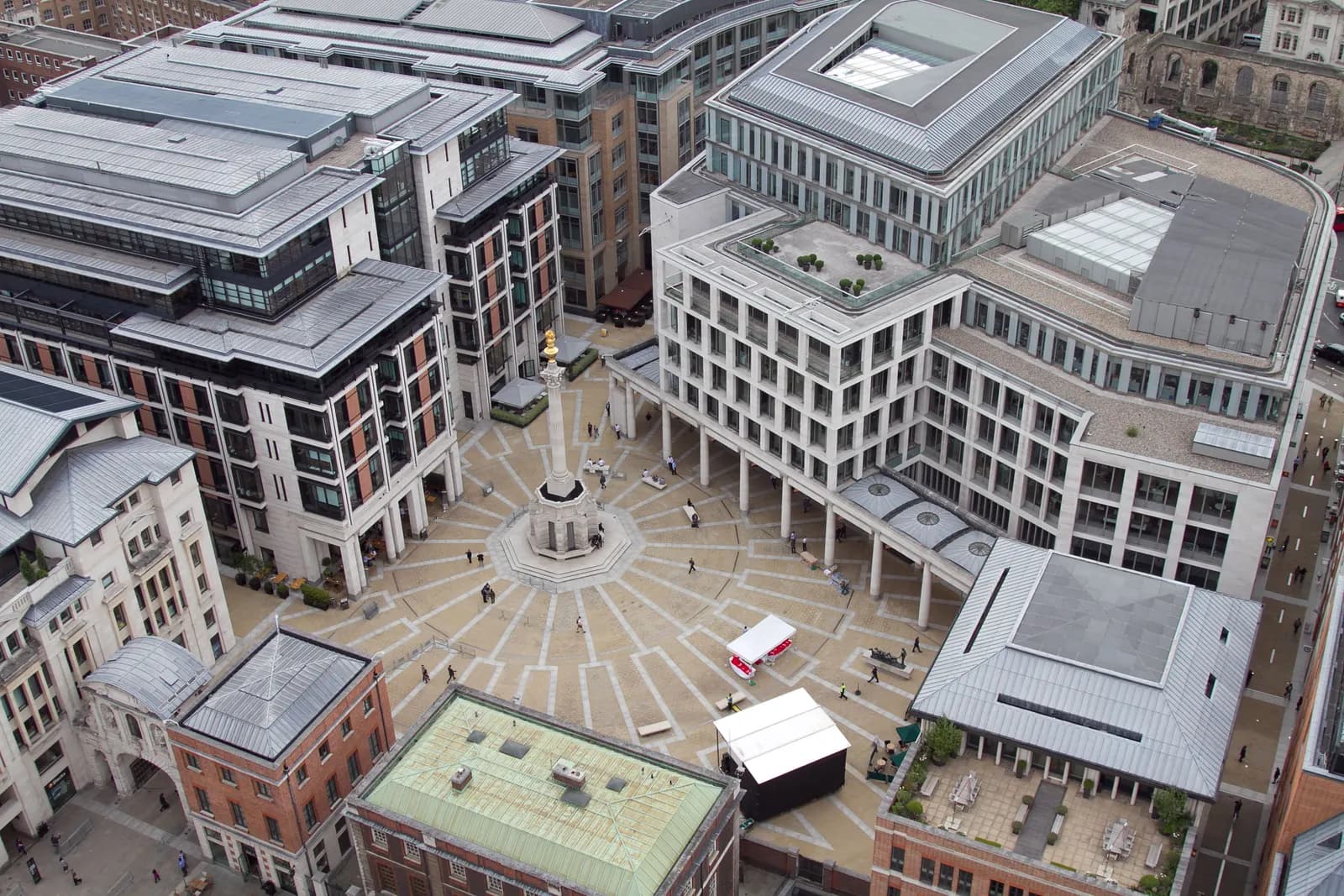 Aerial view of Paternoster Square in the City of London, home of the London Stock Exchange, seen from St Paul's Cathedral