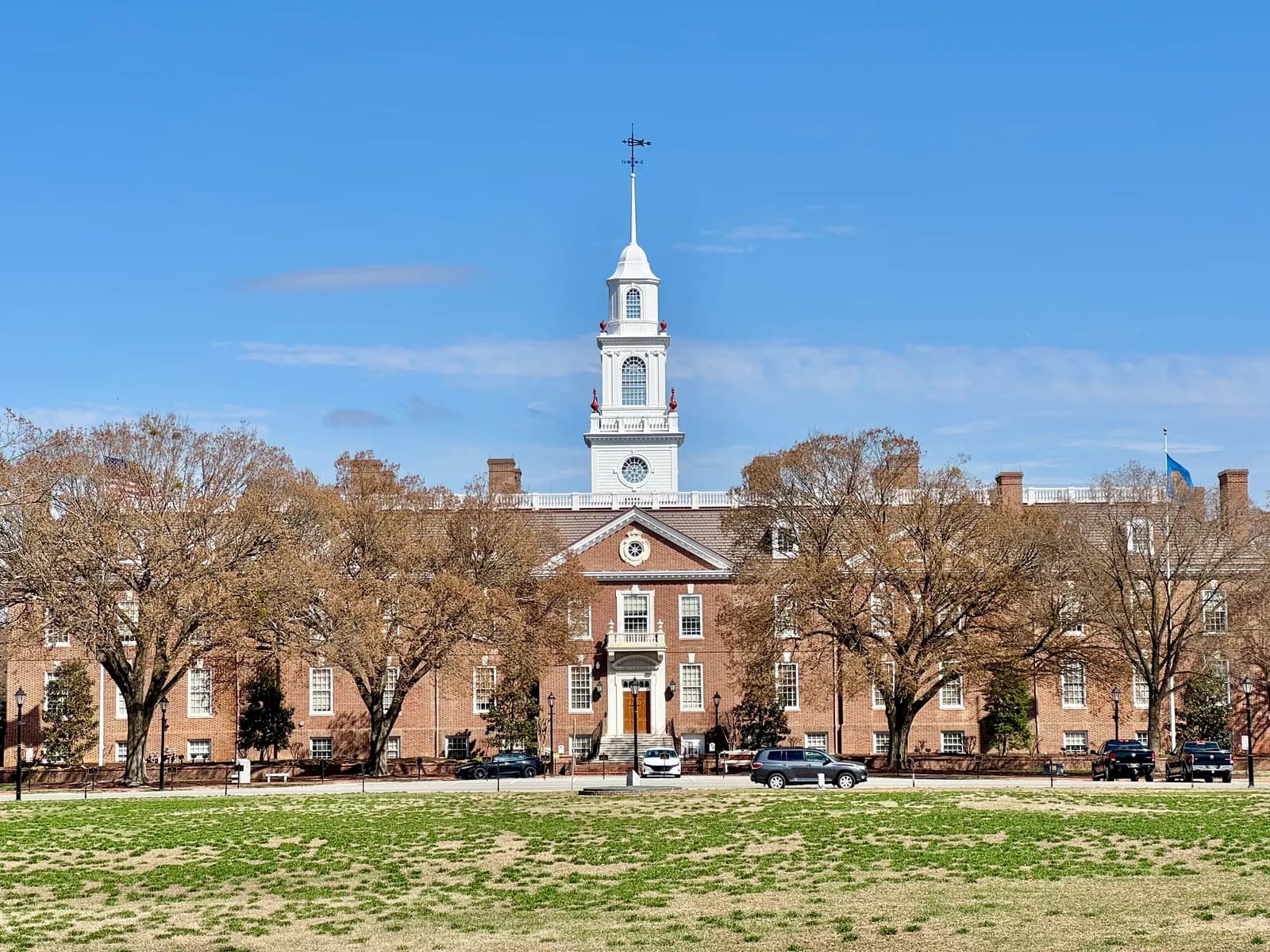 Delaware Legislative Hall, a red-brick Georgian building with a white cupola, in Dover