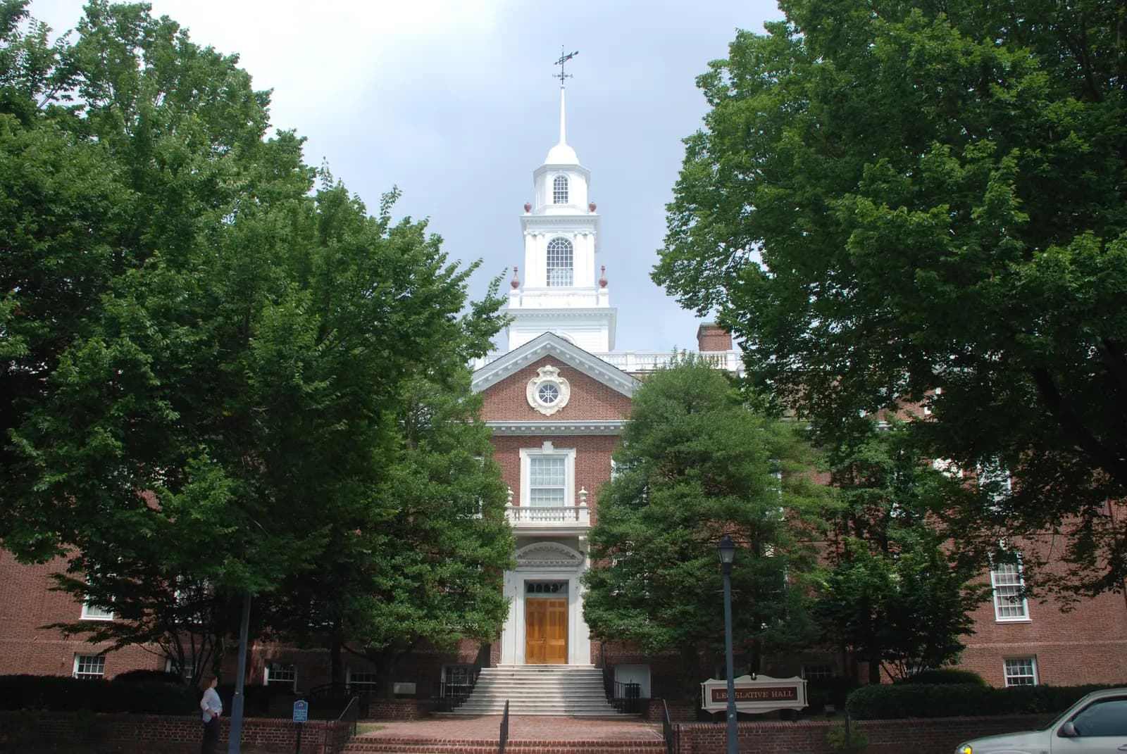 Delaware Legislative Hall, a red-brick Georgian building in Dover