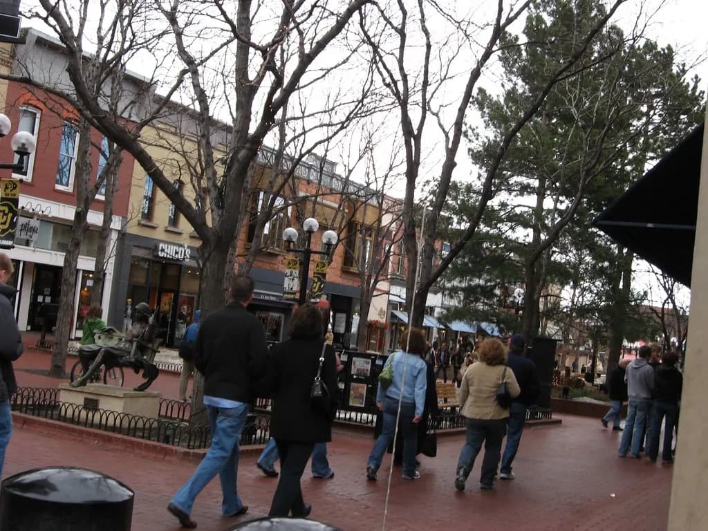 Shops and restaurants along the Pearl Street pedestrian mall in Boulder, Colorado