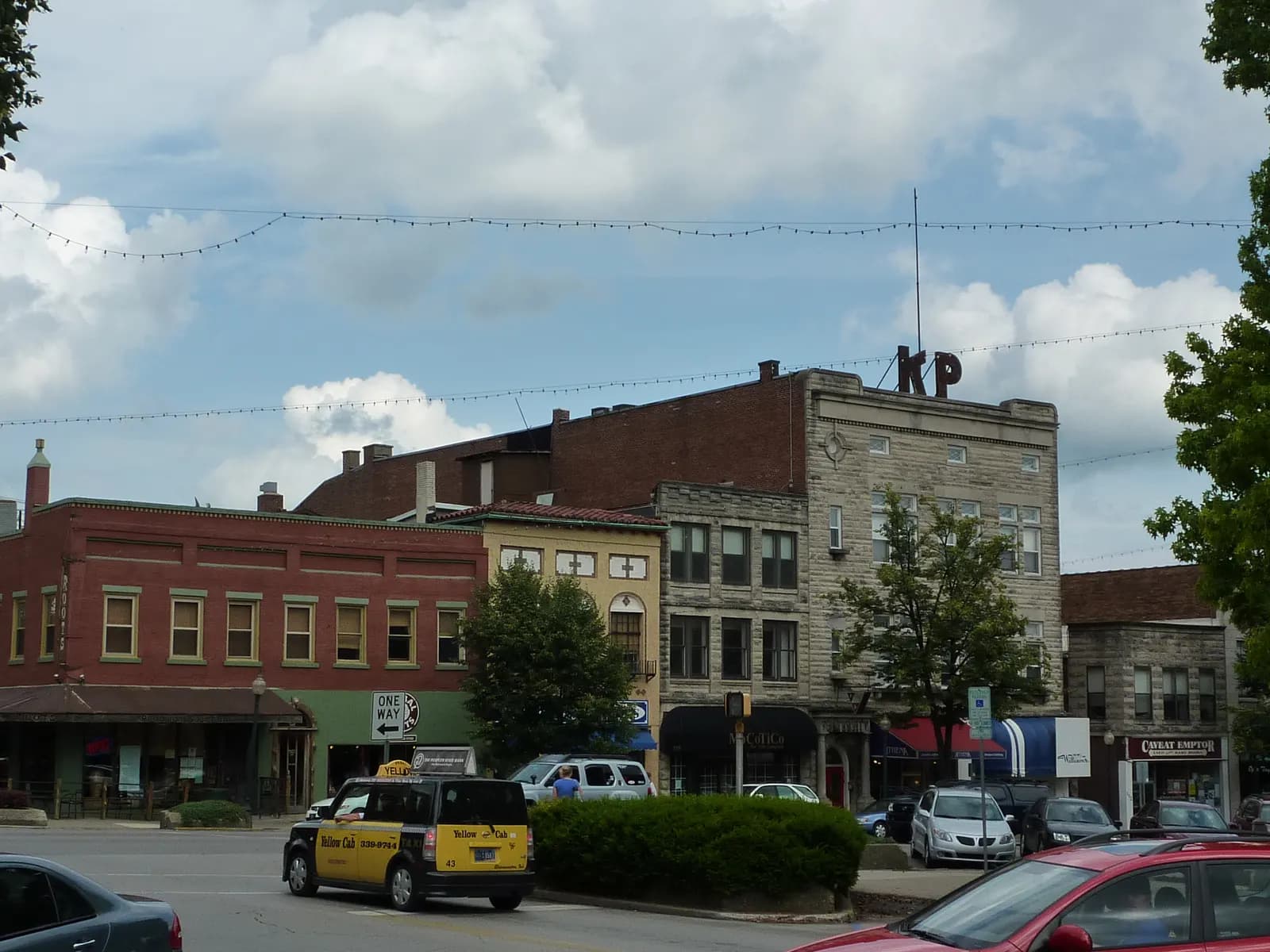 Shops on Walnut Street facing the courthouse square in Bloomington, Indiana