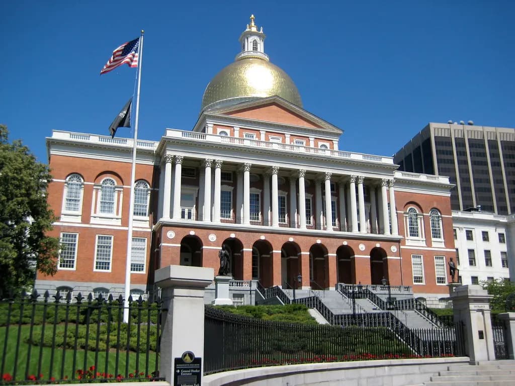The Massachusetts State House on Beacon Hill in Boston with its gold dome