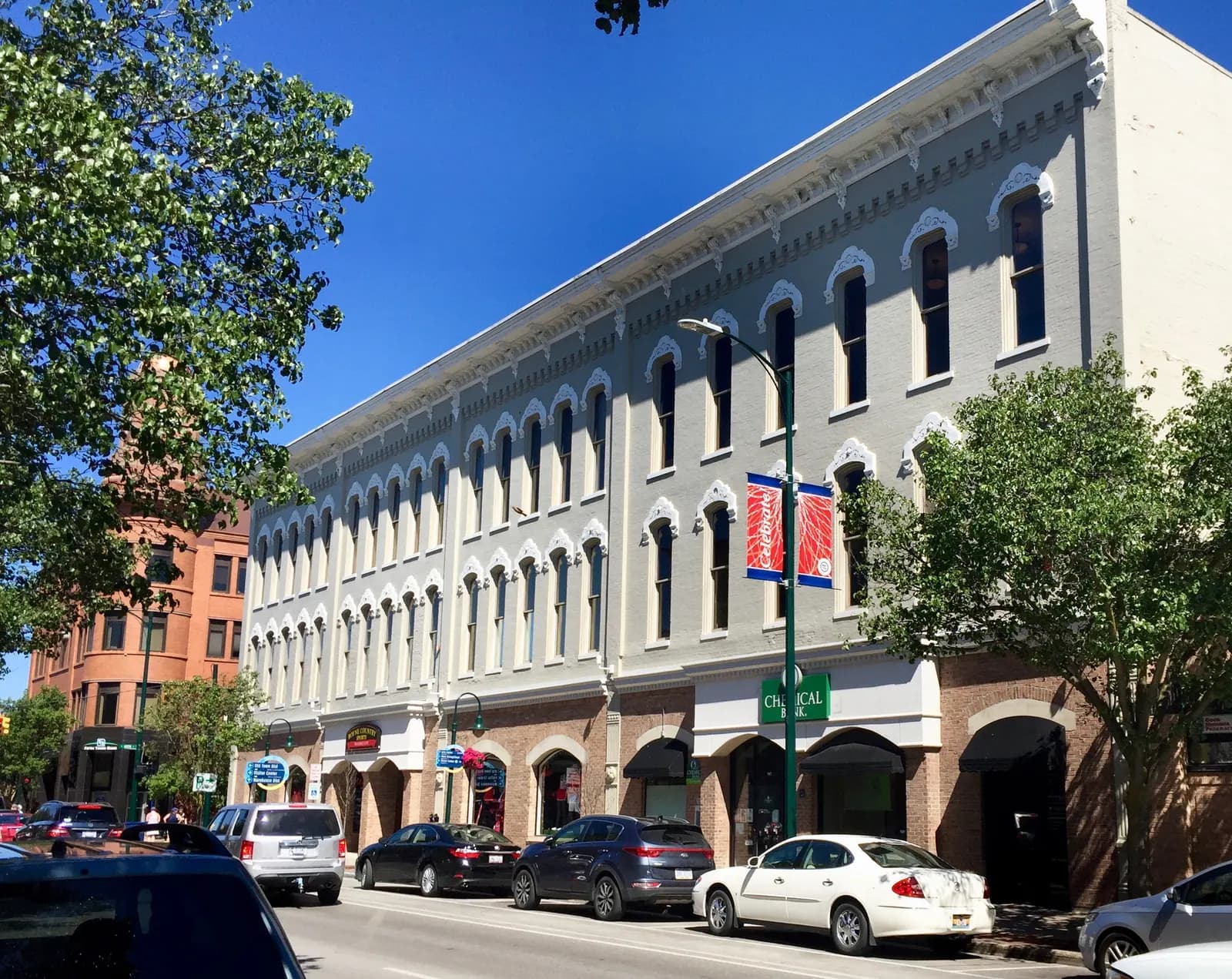 Shops along Front Street in downtown Traverse City, Michigan