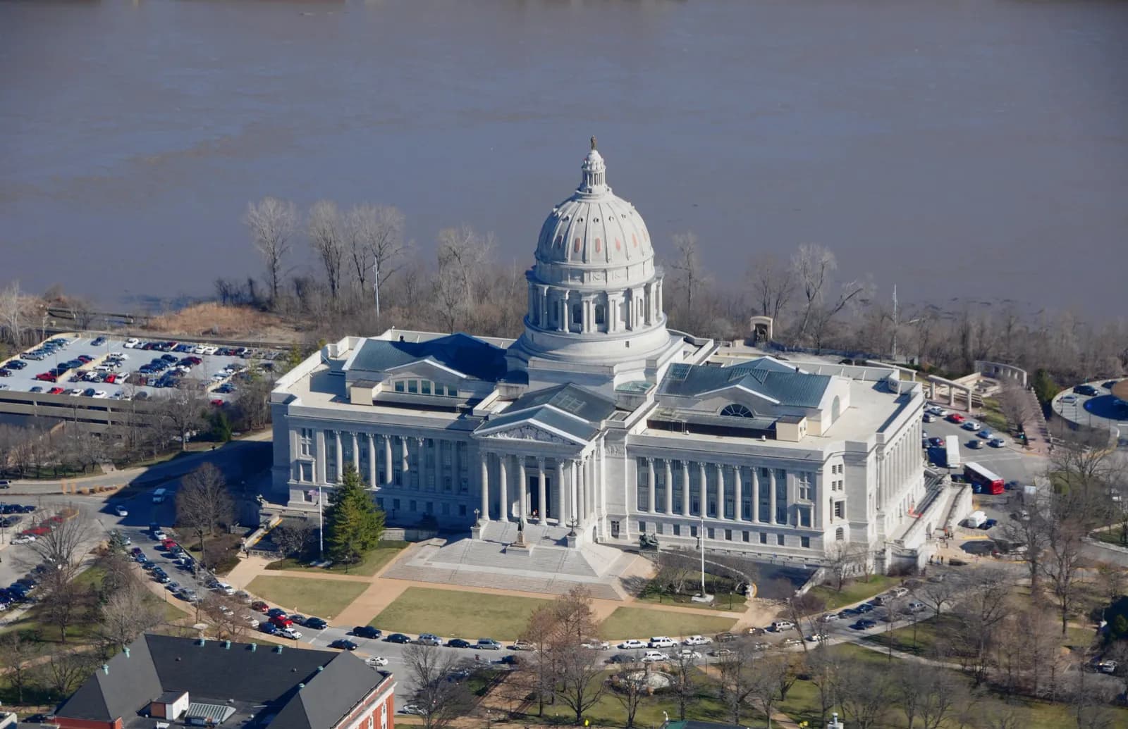 The Missouri State Capitol in Jefferson City seen from the Missouri River side