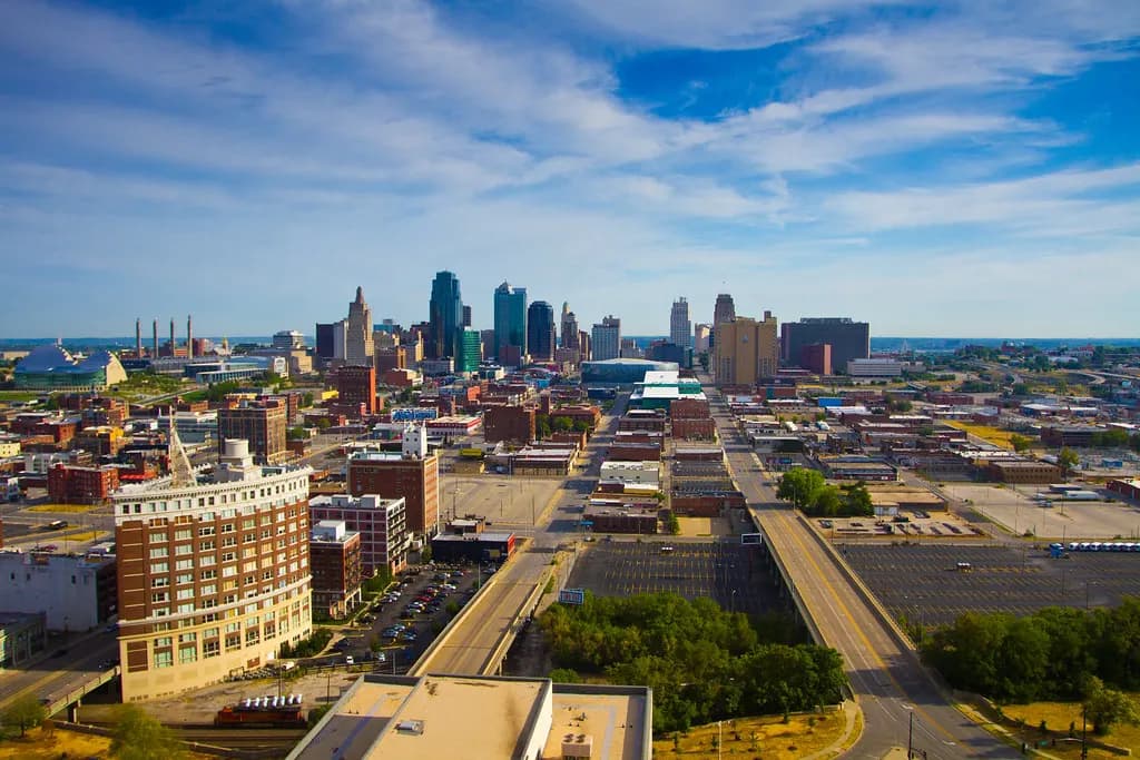 Downtown Kansas City, Missouri seen from the south on a sunny day