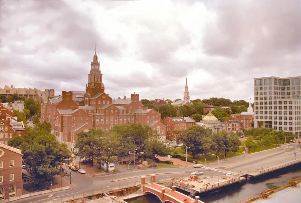 Brick buildings of downtown Providence and College Hill beside the Providence River