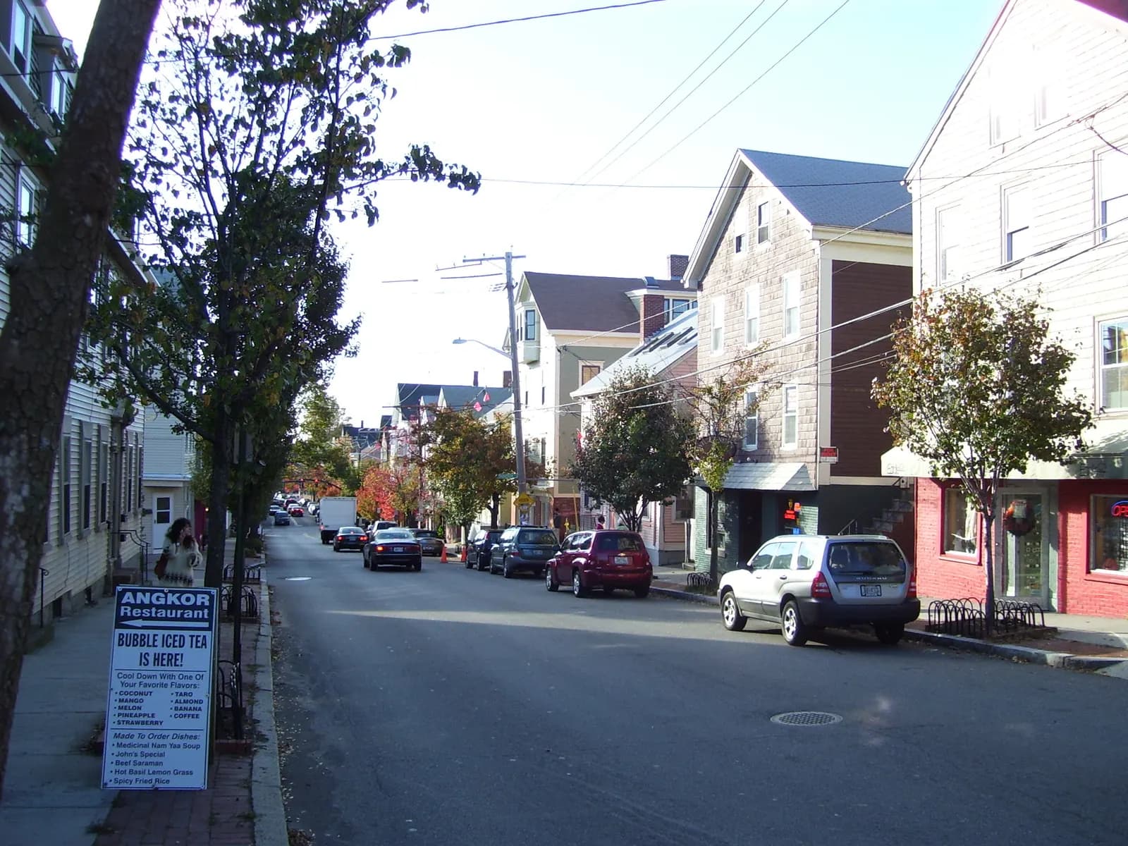 Small shops and restaurants along Wickenden Street in Providence, Rhode Island