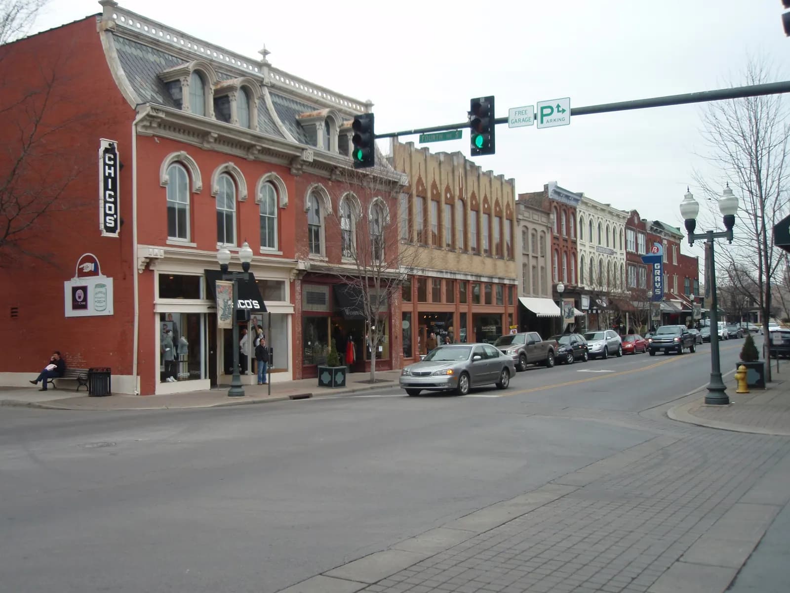 Brick storefronts along Main Street in historic downtown Franklin, Tennessee