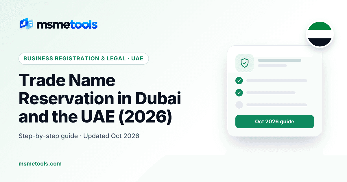 Trade name reservation in Dubai and the UAE — MSMETOOLS guide cover
