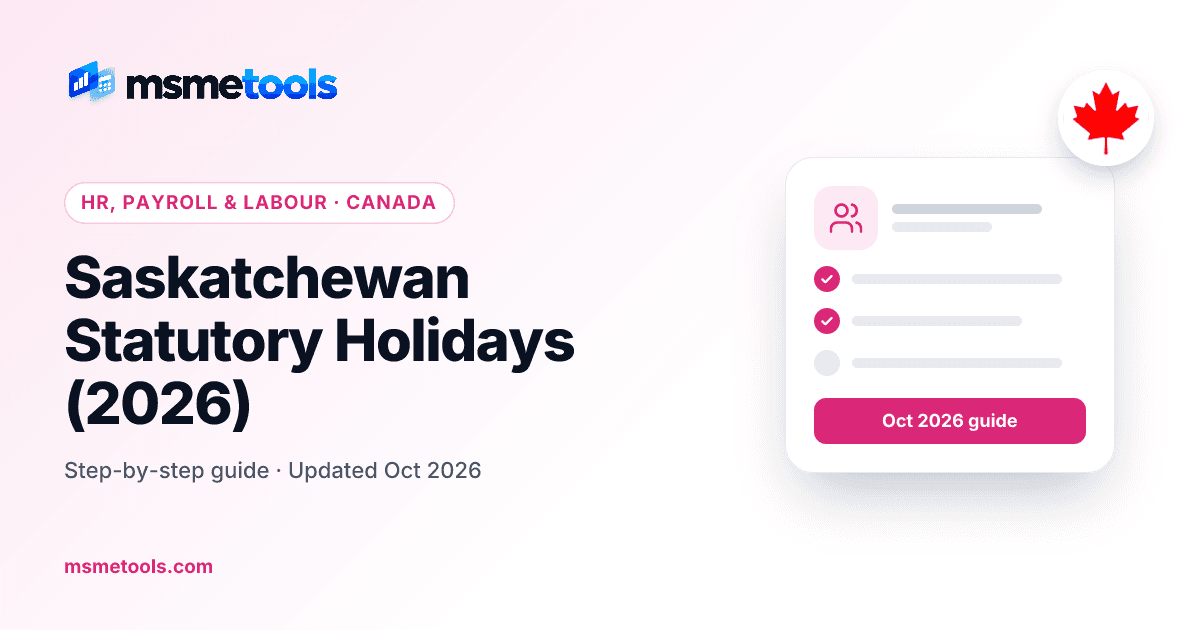 Saskatchewan statutory holidays — MSMETOOLS guide cover